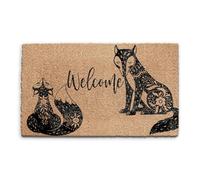 Hairyworm Flower Fox Doormat (45cm x 75cm) Small, Welcome Door Mat, Coconut Core Fibre Heavy Duty Mat, Rug, Indoor Natural Coir Mat, Wide