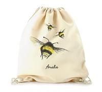Hairyworm Personalised Bag Customised with Initial/Name/Text, Lemon Garden Bee Design Print, Backpack with Drawstring Top, PE Bag, Gym Bag, Gift Bag, Bee Bag, Size: (44cm x 36.4cm)