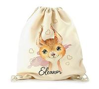 Hairyworm Personalised Bag Customised with Initial/Name/Text, Red squirrel Hearts Design, Backpack with Drawstring Top, PE Bag, Gym Bag, Gift Bag, Squirrel Bag, Size: (44cm x 36.4cm)