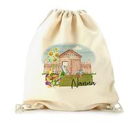 Hairyworm Personalised Bag Customised with Initial/Name/Text, Sunflower Vegetable Garden Shed Design Print, Backpack with Drawstring Top, PE Bag, Gym Bag, Gift Bag, Floral Bag, Size: (44cm x 36.4cm)