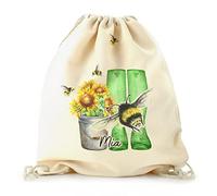Hairyworm Personalised Bag Customised with Initial/Name/Text, Wellington Flower Floral Design Print, Backpack with Drawstring Top, PE Bag, Gym Bag, Gift Bag, Floral Bag, Size: (44cm x 36.4cm)