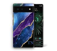 Hairyworm Personalised Case For Google Pixel 7 Pro (5G) (2022) (6.7 inch), Custom Plastic Hard Cover, Blue Corner Monogram Initials Purple Blue Star Galaxy Phone Case, Initial Phone Case