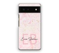 Hairyworm Personalised Case For Google Pixel 7 Pro (5G) (2022) (6.7 inch), Custom Plastic Hard Cover, Rose Pink Initials Name Baby Pink Marble Phone Case, Initial Phone Case