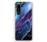 Hairyworm Personalised Case For Sony Xperia Phones, 10 IV, 5 IV,1, L3, L4, Custom Plastic Hard Cover, Blue Corner Monogram Initials Purple Blue Star Galaxy Phone Case, Initial Phone Case
