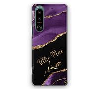 Hairyworm Personalised Case For Sony Xperia Phones, 10 IV, 5 IV,1, L3, L4, Custom Plastic Hard Cover, Flower Floral Name Amethyst Purple Marble Phone Case, Initial Phone Case