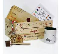 Hairyworm Personalised Christmas Eve Box Crate, Santa's Elves Wooden Gift Box, Gift Set For One Includes Mug & Bauble with Name, Hot Chocolate Stirrer, Candy Cane, Santa Letter, Reindeer Food