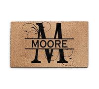 Hairyworm Personalised Doormat (45cm x 75cm) Small, Customise with Name, Initial Floral, Text, Coconut Core Fibre Heavy Duty Mat, Rug, Family Name and Initial Floral Indoor Natural Coir Wide Door Mat