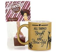 Hairyworm Personalised Gold Glitter Mug, All Things Bright and Brew-Tiful Design with Custom Name, Funny Personalised Coffee Mug, Gold Glitter Coffee Mug, Coffee Lovers Mug