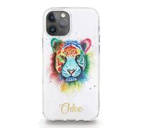 Hairyworm Personalised Initials Phone Case For Google Pixel 7, 6, 5, 4, 3, Watercolour Art Print, Rainbow Tiger with Custom Yellow Name/Text on Hard Polycarbonate Clear Case, Slim Design