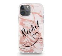 Hairyworm Personalised Initials Phone Case For Google Pixel Phones, 5, 6 (5G), 6 Pro (5G), 6A (5G), 7 (5G), 8, 8A, 9, Black Ballon Heart Name on Peach Pink Marble Hard Phone Cover, Marble Phone Case