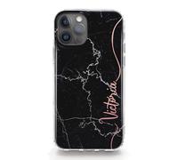 Hairyworm Personalised Initials Phone Case For Google Pixel Phones, 5, 6 (5G), 6 Pro (5G), 6A (5G), 7 (5G), 8, 8A, 9, Black Marble with Custom Pink Name Wave Line, Marble Print Hard Phone Cover