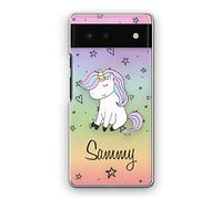 Hairyworm Personalised Initials Phone Case For Google Pixel Phones, 5, 6 (5G), 6 Pro (5G), 6A (5G), 7 (5G), 8, 8A, 9, Name Unicorn on Heart & Star Rainbow Print Hard Phone Cover, Unicorn Case
