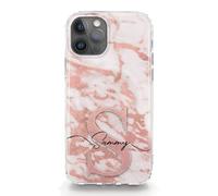 Hairyworm Personalised Initials Phone Case For Google Pixel Phones, 5, 6 (5G), 6 Pro (5G), 6A (5G), 7 (5G), 8, 8A, 9, Peach Initial Name on Pink Marble Hard Phone Cover, Marble Phone Case