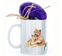 Hairyworm Personalised Mug and Dairy Milk Chocolate Easter Egg Gift Set, Custom Name (11oz) White, Yellow, Blue, Black, Pink Mug with Lion Cub Cuddle Design Print