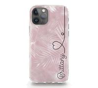 Hairyworm Personalised Phone Case For Google Pixel Phones, 5, 6 (5G), 6 Pro (5G), 6A (5G), 7 (5G), 8, 8A, 9, Initial/Name Pink Grey Tropical Leaf Print Hard Cover