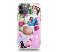 Hairyworm Personalised Phone Case For Samsung Galaxy A Phones, A05s A15, A16, A26 A34, A36, A25, A51, A52, A52S, A53, A54, A55, A56 Custom Pink Flower Floral Hard Cover with Four Photo Collage
