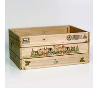 Hairyworm Personalised Wooden Christmas Eve Box Crate, Wooden Box, Red Snowflake Santa Sleaigh Christmas Eve Gift Box, Open Hamper Box, Empty Box for Present