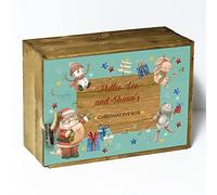 Hairyworm Personalised Wooden Christmas Eve Box with Lid, Box, Rabbit Snowman Gift Hamper Santa Place Mat, Empty for Present, Crate,