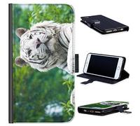 Hairyworm - White tiger Nokia Lumia 735 leather side flip wallet phone case, phone cover with card slots, money slot, stand point and magnetic clasp to close for Nokia Lumia 735
