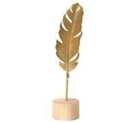 HAISENG Golden Gingko Leaf Statue Metal Sculpture Iron Leaves Flower Figurine With Wood Base Office Desktop Decoration Ornament Iron Leaf Table Decors