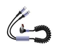 HAISENG Multiple Device Car Charging Solution With Extendable Double MicroUSB & Type C Cable Data Transfer