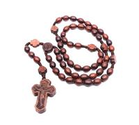 HAISENG Natural Wood Rosary Necklace Catholic Cross Pendant Necklaces Religious Souvenir Men Women Jewelry Rosary Necklaces Small Beads