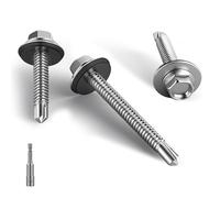 HAISHANG 50 PCS Roofing Screws with Rubber Sealing Washer 4.8x38mm Hex Head 410 Stainless Steel Self-Drilling Screws for Corrugated Roofing, Steel Tin Roofs with Hex Socket