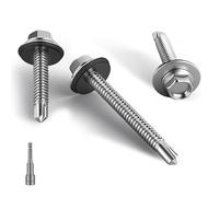 HAISHANG 50 PCS Roofing Screws with Rubber Sealing Washer 6.3x25mm Hex Head 410 Stainless Steel Self-Drilling Screws for Corrugated Roofing, Steel Tin Roofs with Hex Socket