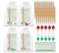 Haishell 20 Sets Good Luck Gift New Year's Lucky Charm Includes Mini Lucky Pigs Clover Leaves, Ladybirds and Lucky Mushrooms and Ballpoint Pen New Year's Eve Lucky Charm with New Year's Cards