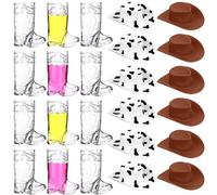 Haishell 24 Pcs 1oz Cowboy Boot Shot Glasses Plastic Cowgirl Shot Glass Cups Cute Western Hat Mini Beer Mugs for Birthday Cowboy Bachelorette Themed Party Supplies Wedding Decorations