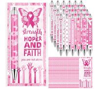 Haishell 24 Sets Breast Cancer Awareness Pens Bulk Pink Ribbon Ballpoint Pens with Inspirational Cards Bags Hope Faith Strength Items Gifts for Charity Social Welfare Events
