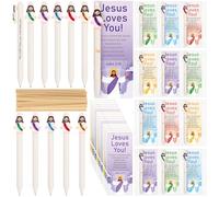 Haishell 30 Sets Christian Gifts Jesus Ballpoint Pens with Jesus Loves You Greeting Card Organza Bag Religious Bible Verse Retractable Pens for Classroom Prizes Church Sunday Christmas Easter Gift