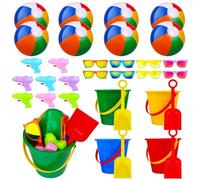 Haishell 32 Pcs Beach Toys Set for Kids Include Sand Bucket and Shovels Set Inflatable Beach Balls Mini Water Squirts Neon Sunglasses for Travel Summer Indoor Outdoor Pool Party Favors