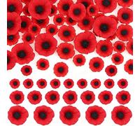 Haishell 60 Pcs Resin Artificial Poppy Flower Heads Red Fake Poppies Stemless DIY Craft Wildflowers Head for Remembrance Day Veterans Day Christmas Outdoor Grave Garden Ornament
