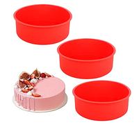 Haisheng 3PCS Silicone Cake Tins, Round Nonstick & Quick Release Silicone Baking Tins (16.5x5.5cm, Red)