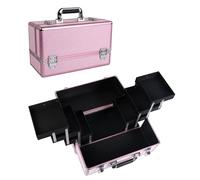 HAISKY Large Makeup Train Case Cosmetic Organizer Case Makeup Box Portable Make Up Artist Travel Case with 6 Trays Dividers Lockable Hard Train Case Nail Tech Supply Storage - Crystal Pink