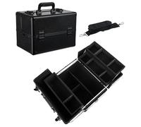 HAISKY Large Makeup Train Case Cosmetic Organizer Case Makeup Box Portable Make Up Artist Travel Case with 4 Trays with Dividers Lockable Hard Train Case Nail Tech Supply Storage - Starry Black
