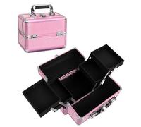 HAISKY Makeup Train Case Cosmetic Organizer Case Makeup Box Portable Make Up Artist Travel Case with 4 Trays Dividers Lockable Hard Train Case Nail Tech Supply Storage - Crystal Pink