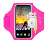 HAISSKY Running Armband with Earbud Pocket, Fits Phones up to 6.9" | Running Phone Holder for iPhone Samsung, Sweatproof & Breathable, Non-Slip Mat, Phone Armband for Jogging Sports Gym Cycling