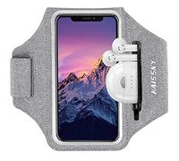 HAISSKY Running Armband with Earbuds Bag Sports Phone Armband for iPhone 16 Pro Max/15 Pro/14 Pro Max/13/12 Pro/11/XS/XR/X/8 Plus Sports Phone Holder Case with Zipper Pocket for Phones up to 6.9"
