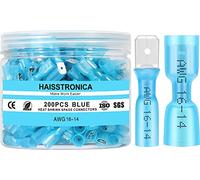 haisstronica 200PCS Blue Heat Shrink Spade Connectors,AWG 16-14 Heat Shrink Spade Terminlas Kit, Speaker Wire Connector, Male and Female Electrical Quick Disconnect Wire Connectors