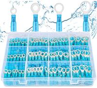 Haisstronica 200pcs Blue Ring Terminal Connectors Kit- 4 Sizes #10,1/4",5/16",3/8",16-14 Gauge Heat Shrink Wire Connectors Tinned Copper 0.8mm,Insulated Crimp Terminals Set for Electrical,Automotive