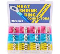 haisstronica 260PCS Marine Grade Heat Shrink Ring Connectors-Heat Shrink Wire Connectors Tinned Red Copper #10,1/4",5/16",3/8"(3Colors/4Sizes),16-14 22-16 12-10 Gauge Insulated Ring Crimp Terminals
