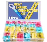 haisstronica 520PCS Marine Grade Heat Shrink Wire Connectors-Electrical Connectors Kit of Tinned Red Copper,16-14 22-16 12-10 Gauge Crimp Insulated Ring Fork Spade Butt Splices(3Colors/24Size)