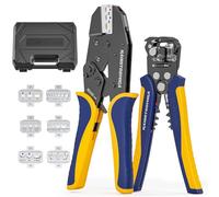 haisstronica 6 in 1 Crimping Tool Kit and Wire Stripper, Ratcheting Wire Crimper with 6 PCS Interchangeable Dies for Heat Shrink,Non-Insulated,Ferrule,Open Barrel,Insulated Connectors, Men Tool Gifts