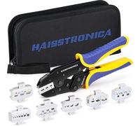 haisstronica 6 in 1 Crimping Tool Kit, Professional Ratchet Wire Crimper with 6 PCS Interchangeable Dies for Heat Shrink, Non-Insulated,Ferrule,Open Barrel,Insulated Connectors, Men Tool Gifts