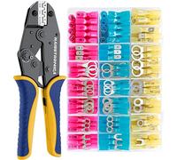 haisstronica Crimping Tool for Heat Shrink Connectors HS-8327 with 280PCS Marine Grade Heat Shrink Wire Connectors of Tinned Red Copper AWG 20-10 Electrical Ring Fork Spade Splice(3Colors/7Size)
