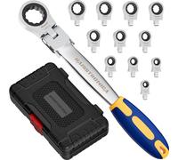 haisstronica Quick Change Ratcheting Wrench Tool Set - 12 In 1 Flex Head Ratchet Wrench with 72 Tooth Gear 8-19mm Replaceable Heads, Tool Set for Auto, Furniture, or Machinery