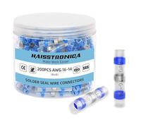 haisstronica Solder Seal Wire Connectors 16-14 AWG 200PCS Heat Shrink Butt Connectors Waterproof Wire Connectors Insulated Terminals for Marine Electrical Electronics