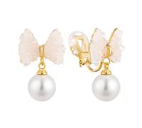 HAISWET Trendy Crystal Butterfly Simulated Pearl Gold Tone Non Pierced Drop Clip on Earrings For Women, M, Metal, No Gemstone